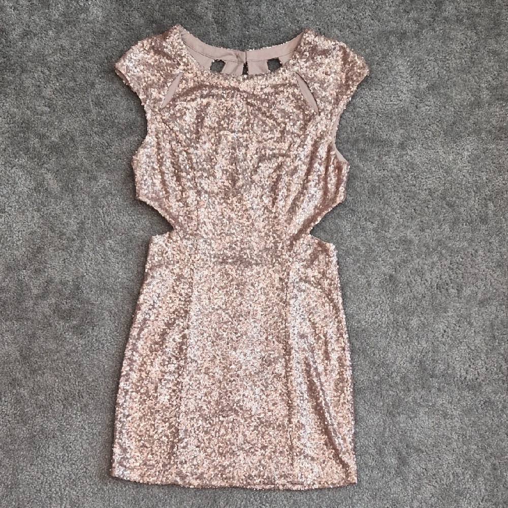 Rose Gold Sequin Cutout Party Dress